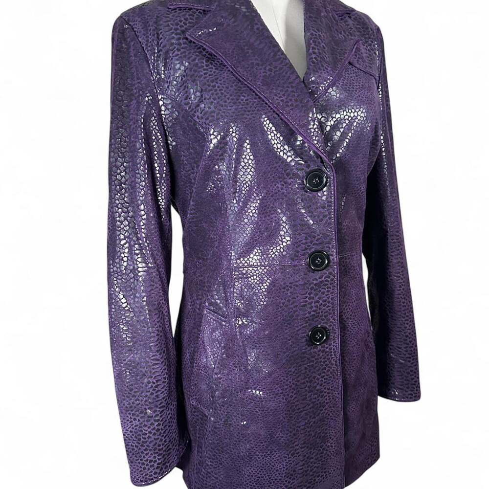 Purple croc embossed real leather jacket